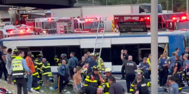 Several fire departments responded to the scene in Woodbridge Township, New Jersey.