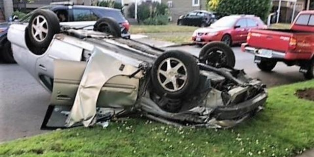 Scene of a DUI rollover accident in Portland.