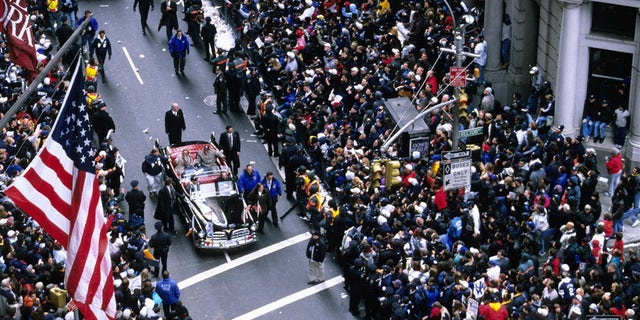 New York Yankees great Yogi Berra was paraded in the car after the team won the 2000 World Series.