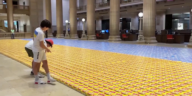 The Chicago students built their mosaic out of cereal boxes over a three-day period, from August 10 to August 12.