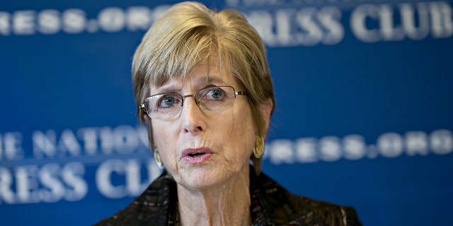 Christine Todd Whitman, former governor of New Jersey, speaks during a news conference at the National Press Club in Washington, DC, Tuesday, Oct. 2, 2018. 