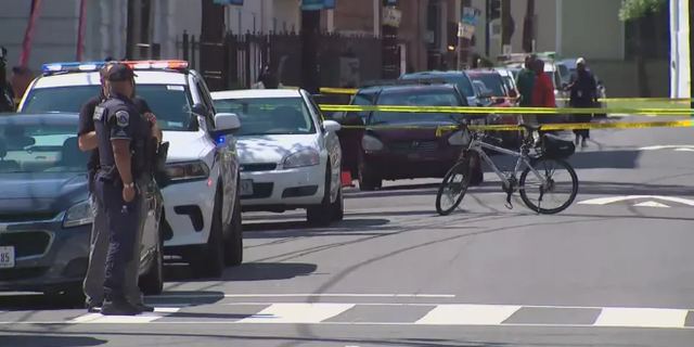 The scene of a shooting that left two juveniles wounded by IDEA Public Charter School in D.C.