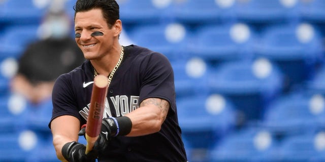 Derek Dietrich of the New York Yankees warms up prior to a game during spring training at TD Ballpark March 21, 2021, in Dunedin, Fla.