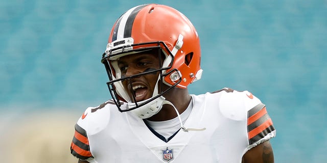 Cleveland quarterback Deshaun Watson looks on during the game between the Browns and the Jaguars on Aug. 12, 2022, at TIAA Bank Field in Jacksonville, Florida.