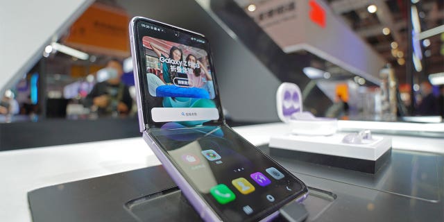 The Galaxy Z Flip3 on display in a store.