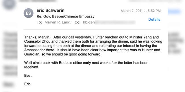 In March 2011, Eric Schwerin later assured Marvin Lang that Hunter had confirmed the dinner with the embassy and that "we should be good going forward."