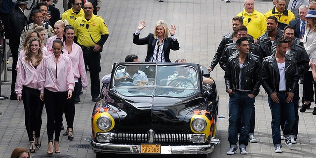 Olivia Newton-John was paraded through Las Vegas on her way to a 2014 residency at the Flamingo Hotel.