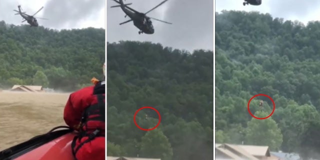 Wolfe County rescuers and the Kentucky National Guard helped rescue a family of five that was trapped in their attic during catastrophic flooding that left some communities in the eastern part of the state under water.
