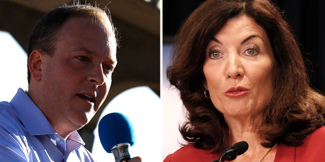 Republican New York gubernatorial candidate Lee Zeldin and incumbent Democratic Gov. Kathy Hochul.