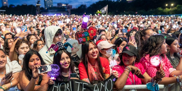 Fans watch J-Hope during day 4 of Lollapalooza at Grant Park on July 31, 2022, in Chicago, Illinois.