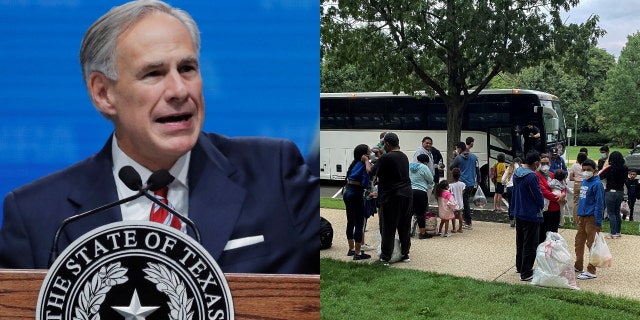FILE PHOTO: Texas Governor Greg Abbott speaks in Dallas, Texas, U.S., May 4, 2018. REUTERS/Lucas Jackson/File Photo Approximately 30 migrants disembark after arriving from Texas at Union Station near the U.S. Capitol in Washington, July 29, 2022. (Reuters/Ted Hesson/File)