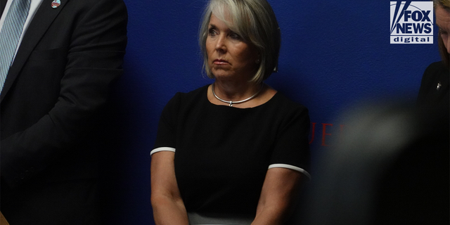New Mexico Gov. Michelle Lujan Grisham at at the briefing where Albuquerque police identify suspect in killings in New Mexico