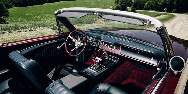 The Mustang's interior is a modern interpretation of the original's.