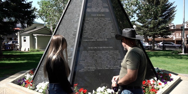 Rylee's father Jim and his sister Roice often visit the war memorial in the center of Jackson Hole to talk with Rylee.