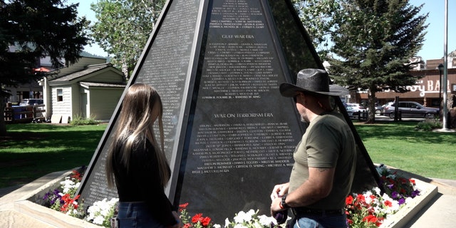 Rylee's father Jim and his sister Roice often visit the war memorial in the center of Jackson Hole to talk with Rylee. 