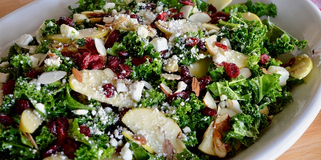 This kale cranberry feta salad can be brought to a potluck or enjoyed at lunchtime.
