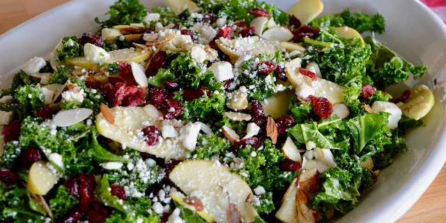 This kale cranberry feta salad can be brought to a potluck or enjoyed at lunchtime.
