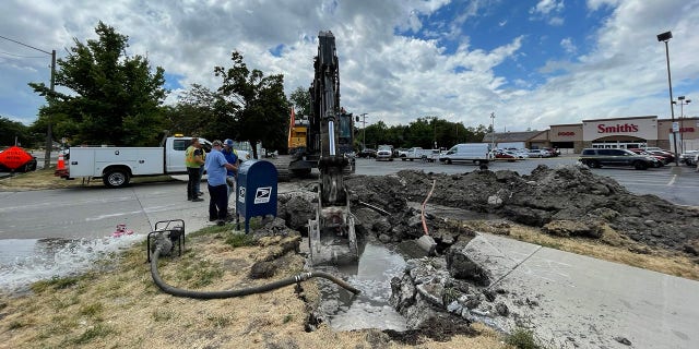 The suspect caused significant damage, hitting a water pipe and ripping up fiber optics cables, police said.