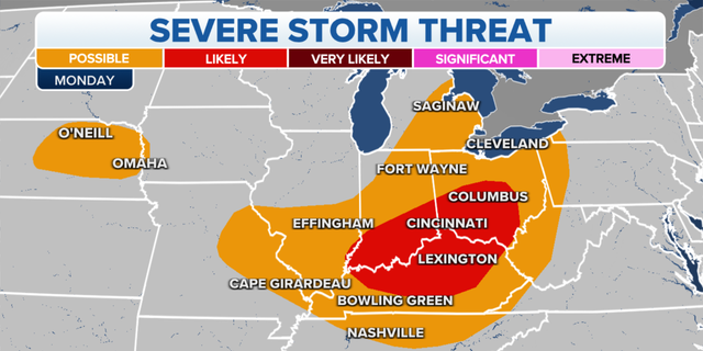 The threat of severe storms for Monday, August 1.