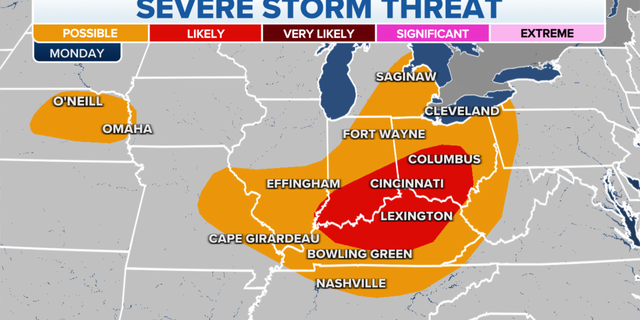 The threat of severe storms for Monday, August 1.
