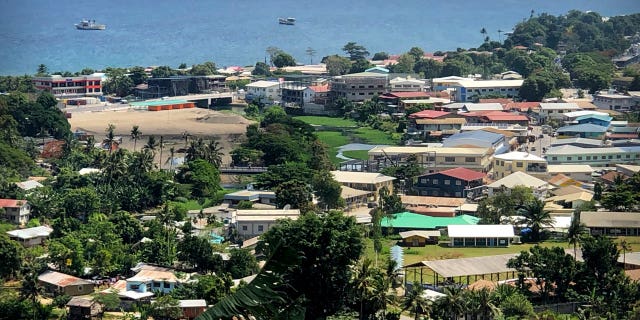 Ships are docked offshore in Honiara, the capital of the Solomon Islands, Nov. 24, 2018.
