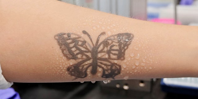 A wettability test of South Korea's new electronic tattoo is held at the Korea Advanced Institute of Science and Technology (KAIST) in Daejeon, South Korea, July 26, 2022. 