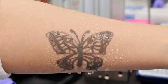 Wettability test being preformed on South Korea's new electronic tattoo at the Korea Advanced Institute of Science and Technology (KAIST) in Daejeon, South Korea, on July 26, 2022.