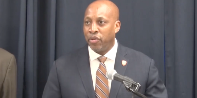 Suffolk County Police Commissioner Rodney K. Harrison speaks at press conference in March. (Suffolk County Police Department/Facebook)