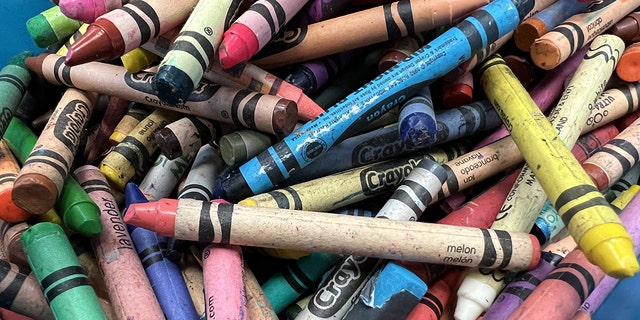 Close-up of a large pile of Crayola crayons in assorted colors, Pleasant Hill, California, March 27, 2022.