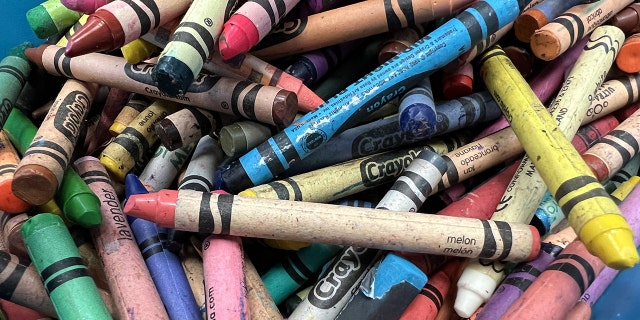 Close-up of a large pile of Crayola crayons in assorted colors, Pleasant Hill, California, March 27, 2022.