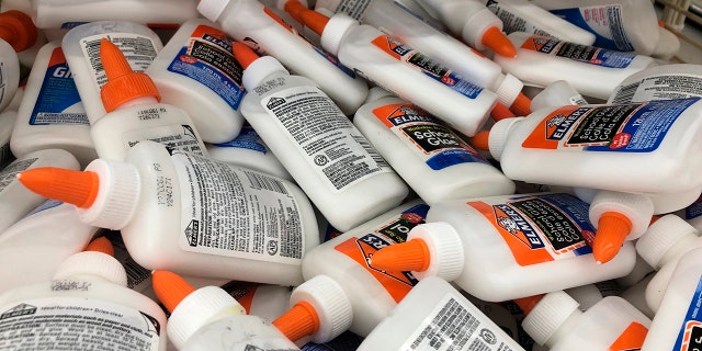 A bin full of Elmer's Glue at Michaels craft store in Queens, New York.