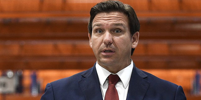 Florida Gov. Ron DeSantis speaks at a press conference at LifeScience Logistics to urge the Biden administration to approve Florida's plan to import prescription drugs from Canada, thereby saving Floridians an estimated $100 million annually on drug costs. (Photo by Paul Hennessy/SOPA Images/LightRocket via Getty Images)