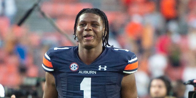 Auburn Tigers quarterback TJ Finley leaves the field after defeating the Georgia State Panthers at Jordan-Hare Stadium on September 25, 2021 in Auburn, Ala.