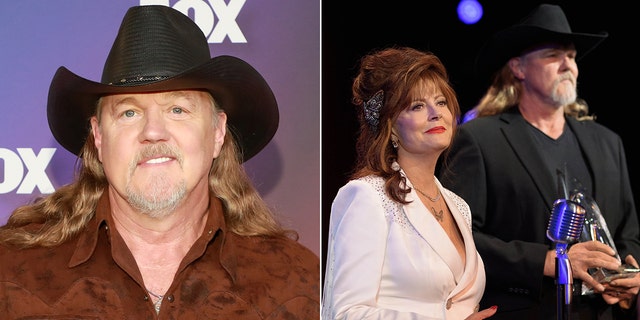 Trace Adkins (seen left in May) was terrified of working with Susan Sarandon at first, but then realized she was "so good" with her role in "Monarch" (pictured right on the country music show).