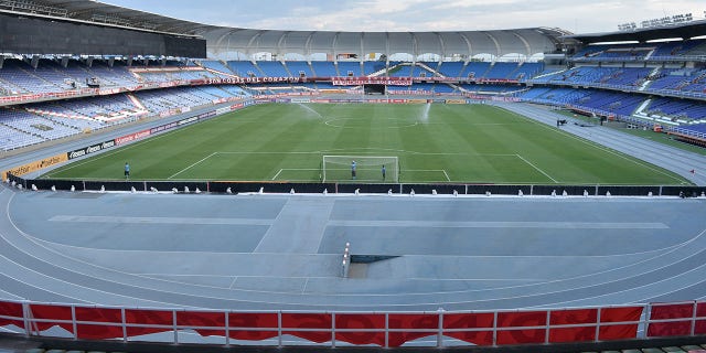 General view of an empty Pascual Guerrero Stadium due to coronavirus restrictions before a Group E match of Copa CONMEBOL Libertadores 2020 between America de Cali and Universidad Catolica in Cali, Colombia, on Sept. 23, 2020.