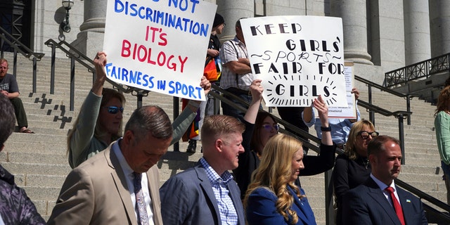 Lawmakers listen as parents speak about the prospect of their children competing against transgender girls in school sports at the Utah State Capitol on March 25, 2022, in Salt Lake City.