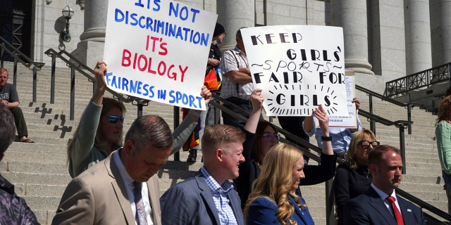 Lawmakers listen as parents speak about the prospect of their children competing against transgender girls in school sports at the Utah State Capitol on March 25, 2022, in Salt Lake City. (AP Photo/Samuel Metz, File)