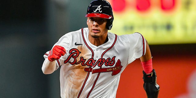 Atlanta Braves infielder Vaughn Grissom runs the bases during a game against the New York Mets at Truist Park in Atlanta, Georgia, on Aug. 18, 2022.