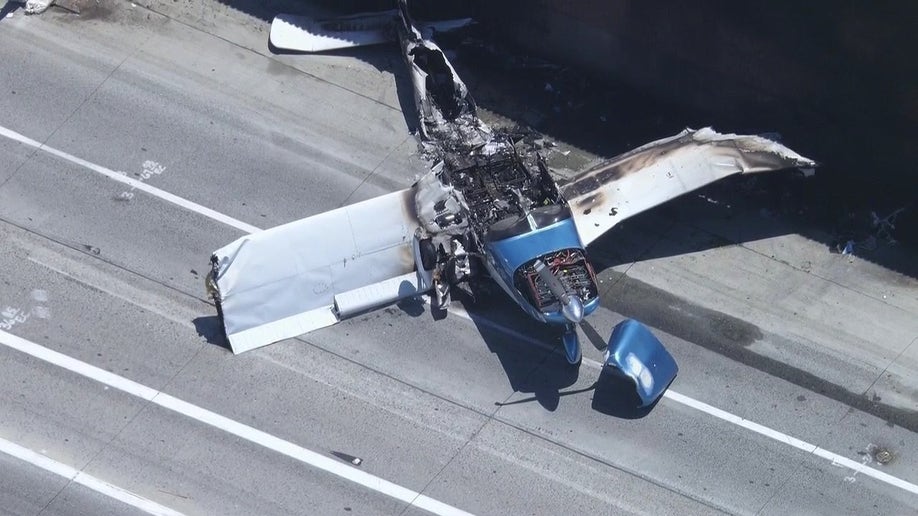 Plane crash freeway outside Riverside California