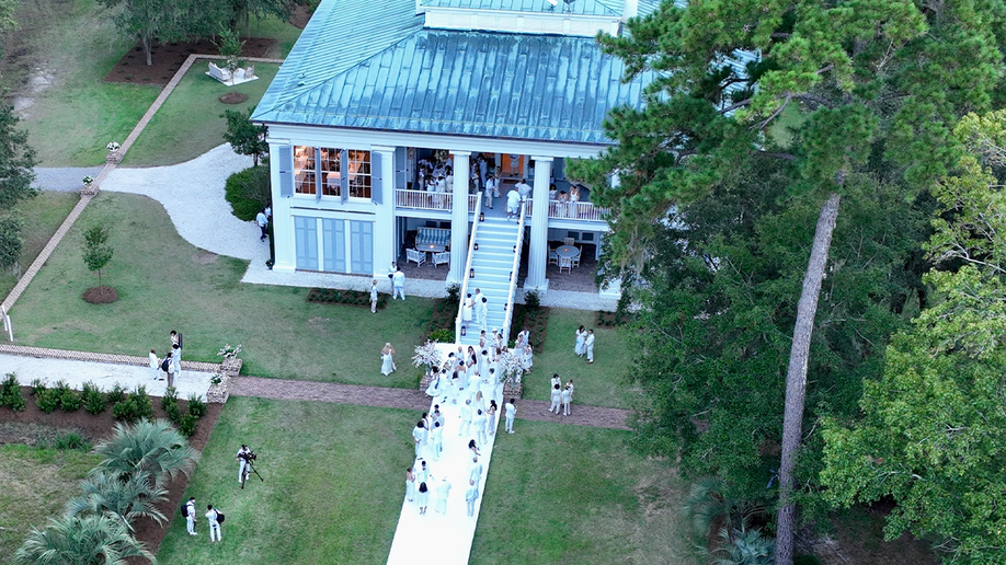 Aerial shot of wedding guests