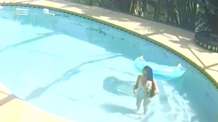 The dog and its owner in the Florida pool