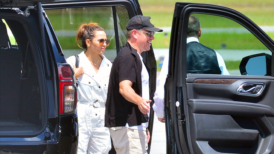 Matt Damon and Luciana Barroso arrive in Georgia for JLo and Ben Affleck's wedding