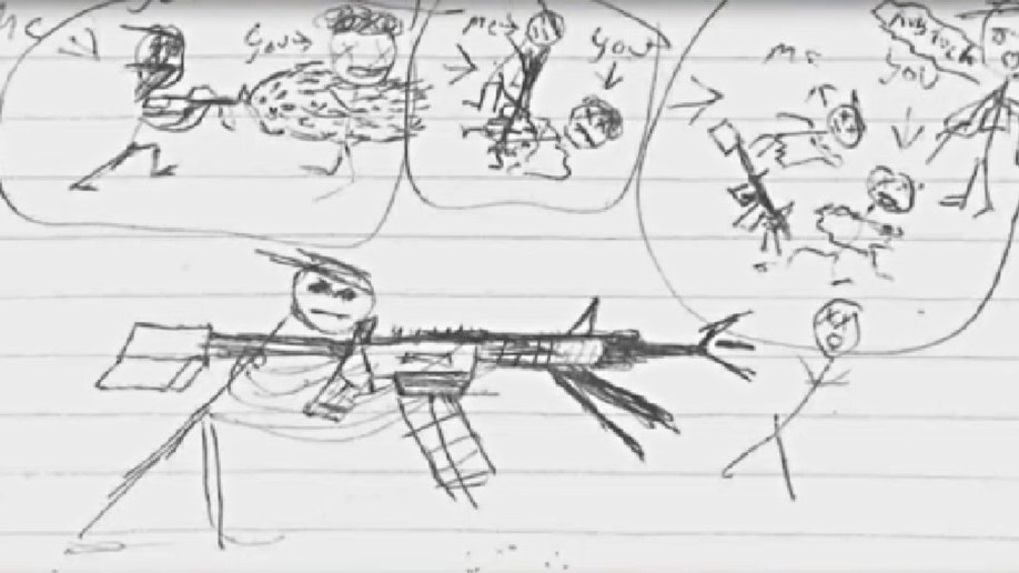 Nikolas Cruz's drawing depicting a figure shooting a gun