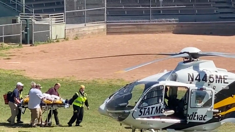 Salman Rushdie taken to a helicopter 