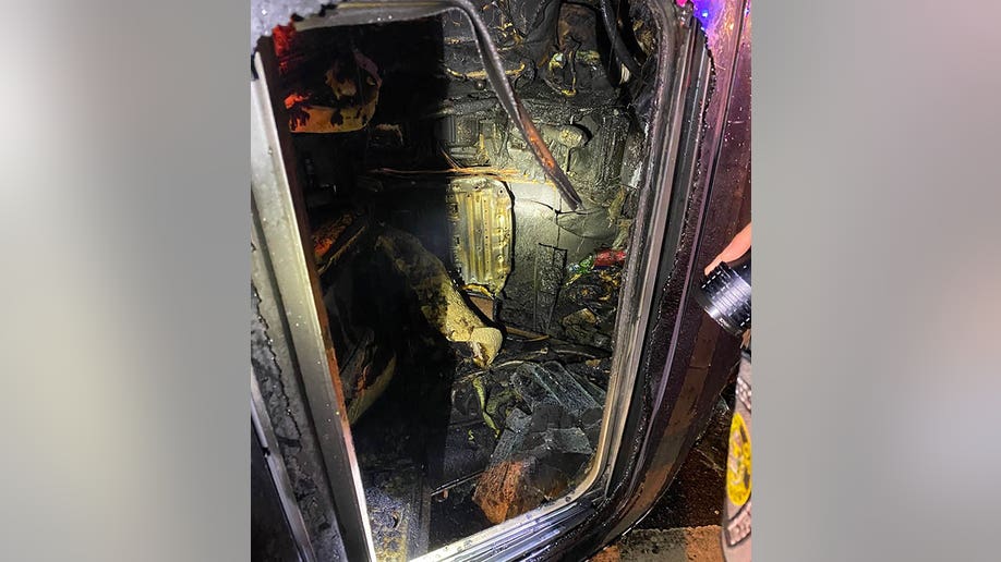 charred interior of car