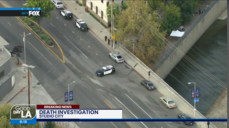 Cop car outside an investigation of a death scene in Studio City, CA