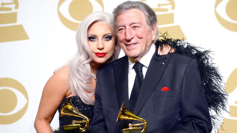 Tony Bennett and Lady Gaga at the 2015 Grammys