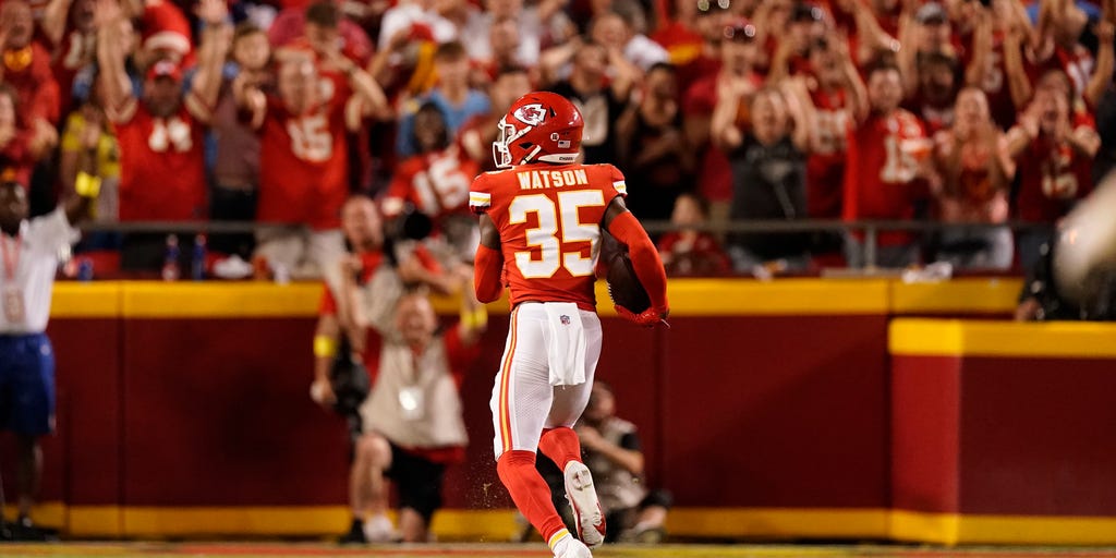 Jaylen Watson of the Kansas City Chiefs celebrates during at GEHA