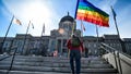 Demonstrators gather on the steps of the Montana State Capitol protesting anti-LGBTQ+ legislation on March 15, 2021, in Helena, Mont. Montana health officials have made permanent a rule that blocks transgender people from changing their birth certificates even if they undergo gender-confirmation surgery. (Thom Bridge/Independent Record via AP, File)