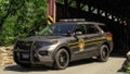 A Pennsylvania state trooper vehicle. State and local authorities responded to a scene where a sex doll was thought to initially be human remains, authorities said.